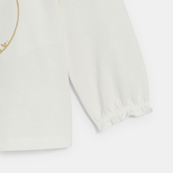 بلوزة بوبلين برسمة ثعلب باللون الأبيض للفتيات الصغيرات